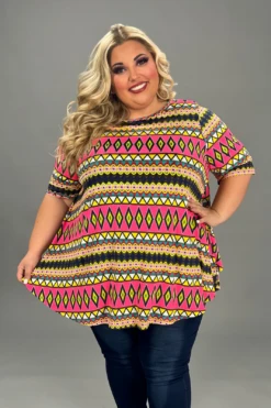 24 PSS {Lost In Love} Hot Pink Yellow Diamond Print Top EXTENDED PLUS SIZE 4X 5X 6X