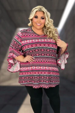 96 PQ {Take The Time} Hot Pink/Black Stripe Print Top EXTENDED PLUS SIZE 4X 5X 6X