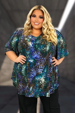 16 PSS {Staying In My Lane} Teal Leopard Royal Blue Floral Top EXTENDED PLUS SIZE 3X 4X 5X