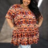 19 PSS {Friendly Smiles} Rust Tribal Print Ruffle Hem Top EXTENDED PLUS SIZE 3X 4X 5X -Curvy Chic Boutique 8AAD3B55 6CE5 4884 BD99 A7CD58D785E6
