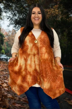35 OT-C {A Sparkle For You} Orange SALE!!Tie Dye Vest CURVY BRAND!! EXTENDED PLUS SIZE 3X 4X 5X 6X