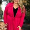 41 OT-J {Adventure Bound} Fuchsia Tie Front Cardigan PLUS SIZE XL 2X 3X -Curvy Chic Boutique AdventureBoundFuchisia