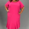 LD-D M-109 {Alfani} Pink Ruffled Dress Retail $109.50 EXTENDED PLUS SIZE 16W 18W 28W -Curvy Chic Boutique AlfaniPinkRuffled