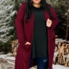 LD-Q {Class And Charm} Burgundy Long Duster W/Pockets PLUS SIZE XL 2X 3X -Curvy Chic Boutique ClassandCharmBurgundy