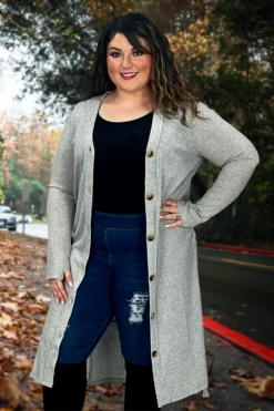 23 OT-L {Close To You} H. Grey Ribbed Button Up Duster SALE!!! PLUS SIZE 1X 2X 3X
