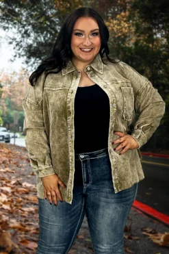 23 OT-Y {Corduroy Cutie} Khaki Corduroy Shacket PLUS SIZE 1X 2X 3X