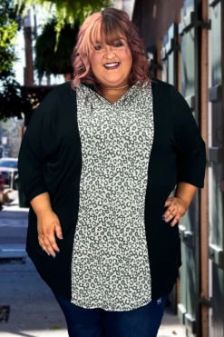 36 HD-Z {Covering Tracks} Black/Grey Leopard Print Hoodie SALE!! CURVY BRAND!!! EXTENDED PLUS SIZE 4X 5X 6X