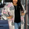 19 OT-R {Delicately Delivered} Charcoal Coral Print Kimono PLUS SIZE XL 2X 3X -Curvy Chic Boutique DELICATELYDELIVERED