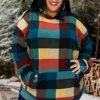 87 HD-B {Double Take} Multi-Color Plaid Hoodie W/Pocket EXTENDED PLUS SIZE 3X 4X 5X