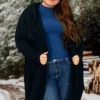 48 OT-A {Drawn To You} Black SALE!! Long Cardigan W/Hood PLUS SIZE XL 1X 2X -Curvy Chic Boutique DrawntoYou