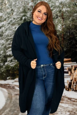 48 OT-A {Drawn To You} Black SALE!! Long Cardigan W/Hood PLUS SIZE XL 1X 2X
