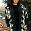 56 OT-C {Draw You In} Ivory Large Check Print Cardigan EXTENDED PLUS SIZE 1X 2X 3X 4X 5X -Curvy Chic Boutique Drawyouin