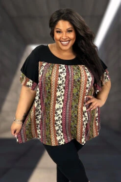 28 CP {Style A La Mode} Black Striped Fall Print Top EXTENDED PLUS SIZE 3X 4X 5X 6X
