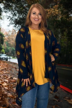 OT-A {Far From Over} Navy Camel Printed Cardigan SALE!!! PLUS SIZE XL 2X 3X