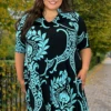 29 PSS-U {Grateful Ways} Black/Blue Print Dress PLUS SIZE 1X 2X 3X -Curvy Chic Boutique GratefulWays