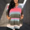 66 HD {Follow Me To Curvy} Grey Coral Teal Striped Hoodie CURVY BRAND!!! EXTENDED PLUS SIZE 3X 4X 5X