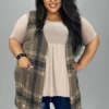 29 OT [Mad About Plaid} Brown Plaid Vest W/Pockets EXTENDED PLUS SIZE 3X 4X 5X -Curvy Chic Boutique IMG 3018