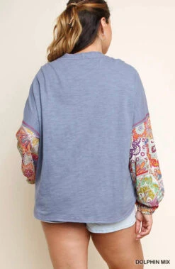CP-T {Before I Go} "UMGEE" Blue Top With Printed Sleeves SALE!! -Curvy Chic Boutique IMG 0550