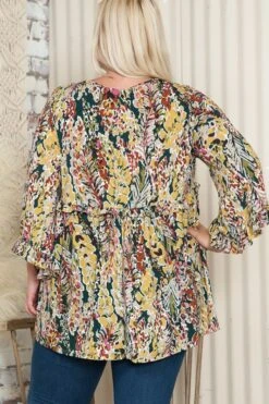 55 PQ-C {Pleasant Harmony} Mustard Green Floral Top -Curvy Chic Boutique IMG 0945