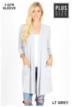 OT-H {Free Falling} Light Grey Slouchy ***SALE***Pocket Cardigan -Curvy Chic Boutique IMG 2239