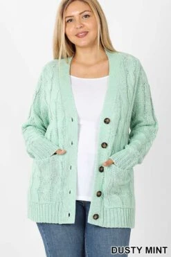 41 OT-X [Sweet Pistachio Cream} Mint Ribbed Cardigan W/front Pockets PLUS SIZE 1X 2X 3X -Curvy Chic Boutique IMG 9107 1