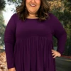 96 SLS-E {Keep It Going} Dk. Plum Babydoll Hi/Low Top PLUS SIZE 1X 2X 3X -Curvy Chic Boutique KeepitgoingDkPlum
