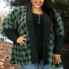 55 OT-B {Keep Me In Check} Green Check Print Cardigan EXTENDED PLUS SIZE 1X 2X 3X 4X 5X 1 55 OT-B {Keep Me In Check} Green Check Print Cardigan EXTENDED PLUS SIZE 1X 2X 3X 4X 5X -Curvy Chic Boutique Keepmeincheck