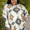 93 HD-R {Living Daydream} Cream Aztec Print Hoodie PLUS SIZE 1X 2X 3X