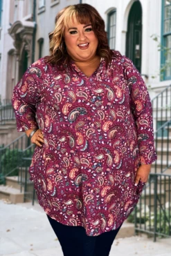43 HD-B {Looking For A Sign} Mauve Paisley Print Hoodie CURVY BRAND!!! EXTENDED PLUS SIZE 4X 5X 6X