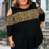 45 OS-S {Love My Life} Black/Leopard Print Top EXTENDED PLUS SIZE 4X 5X 6X