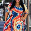89 PSS-X {My Best View} Multi-Color Tie Dye V-Neck Dress EXTENDED PLUS SIZE 3X 4X 5X