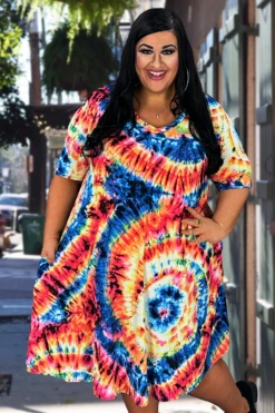 89 PSS-X {My Best View} Multi-Color Tie Dye V-Neck Dress EXTENDED PLUS SIZE 3X 4X 5X