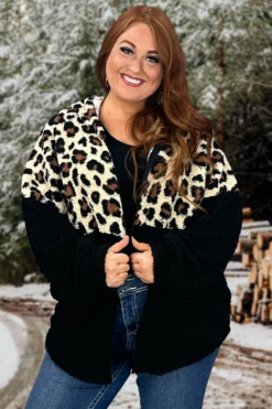 67 OT-A {One Of A Kind} SALE!!!Black Leopard Zippered Cardigan PLUS SIZE XL 2X 3X -Curvy Chic Boutique Oneofakind2