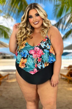 SWIM-E {Pool Party} Black Tropical Print One Piece Swimsuit SALE!!! EXTENDED PLUS SIZE 4X