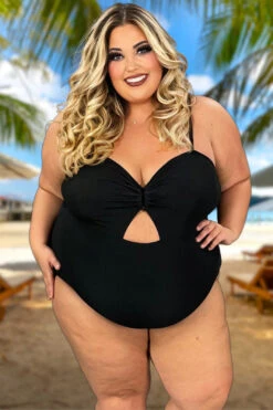 SWIM-P {Midas Touch} Black Ribbed One Piece Swimsuit SALE!!! EXTENDED PLUS SIZE 4X