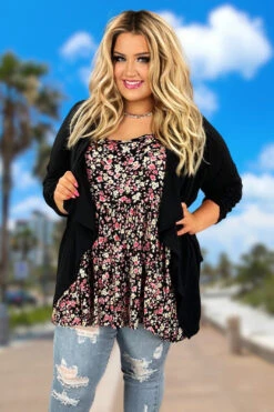 11 OT-B {All You Want} Black Draped Front Cardigan
