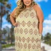 33 SV-B {Designed For You} Khaki Floral Halter Dress PLUS SIZE XL 2X 3X -Curvy Chic Boutique PhotoMay102023 15011AM