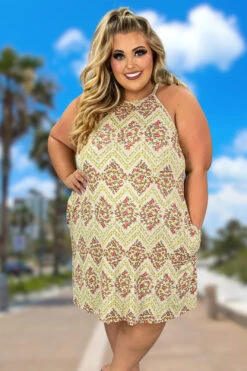33 SV-B {Designed For You} Khaki Floral Halter Dress PLUS SIZE XL 2X 3X