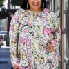 65 PLS-C {Pink Explosion} SALE! Pink Print Long Sleeve Top PLUS SIZE 1X 2X 3X -Curvy Chic Boutique PinkExplosion