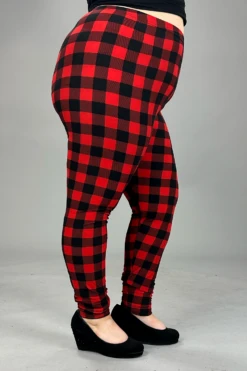 Bin 99 {Plaid About You} Red/Black Plaid Leggings EXTENDED PLUS SIZE 3X/5X