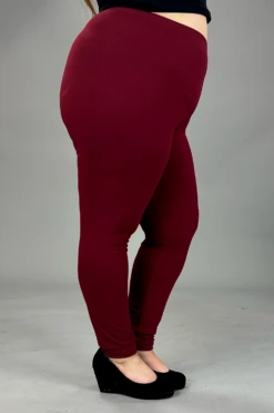 LEG-26 OR WIN {Pursuit Of Comfort} Burgundy Leggings EXTENDED PLUS SIZE 3X/5X