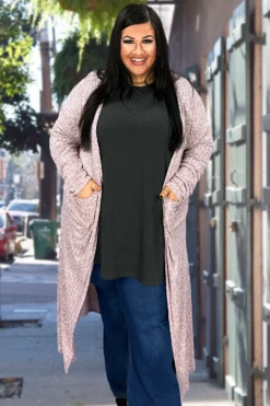 LD-Q {Reflection Of Love} Lt. Red Ribbed Duster W/ Pockets PLUS SIZE XL 2X 3X