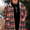 53 OT-W {Refreshing Thought} Coral Plaid Cardigan W/Hood CURVY BRAND!!! EXTENDED PLUS SIZE 3X 4X 5X 6X -Curvy Chic Boutique RefreshingThought