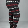 LEG-24 {Reindeer Play Time} Black Deer Print Leggings EXTENDED PLUS SIZE 3X/5X