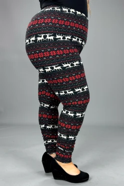 LEG-24 {Reindeer Play Time} Black Deer Print Leggings EXTENDED PLUS SIZE 3X/5X