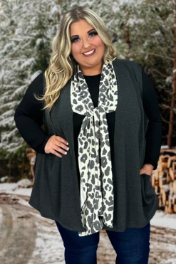 30 OT-R {Right Beside You} Charcoal Vest W/Animal Print Tie CURVY BRAND!!! EXTENDED PLUS SIZE 4X 5X 6X