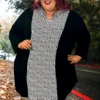 35 HD-O {Road Leads Home} Black/Ivory Maze Print Hoodie SALE!!! CURVY BRAND!!! EXTENDED PLUS SIZE -Curvy Chic Boutique RoadleadsHome