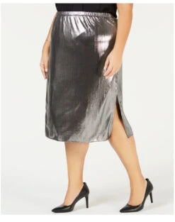 BT-A M-109 "NY Collection" Silver Metallic Pleated Midi Skirt RETAIL $54.00!! PLUS SIZE 2X