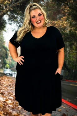29 SSS-A {Standing True} Black V-Neck Dress W/Pockets SALE!!! EXTENDED PLUS SIZE 1X 2X 3X 4X 5X 6X