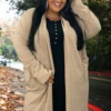 58 OT-F {Stick With Me} Khaki Duster W/Pocket EXTENDED PLUS SIZE 1X 2X 3X 4X 5X -Curvy Chic Boutique StickWithMe